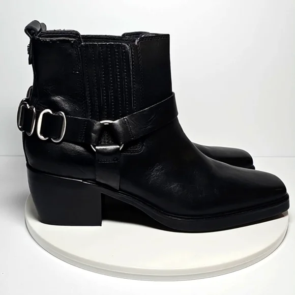 ​NWOT Sam Edelman Bellamie Black Leather Moto Bootie Cowgirl Chunky Heel 9.5 - Picture 4 of 15